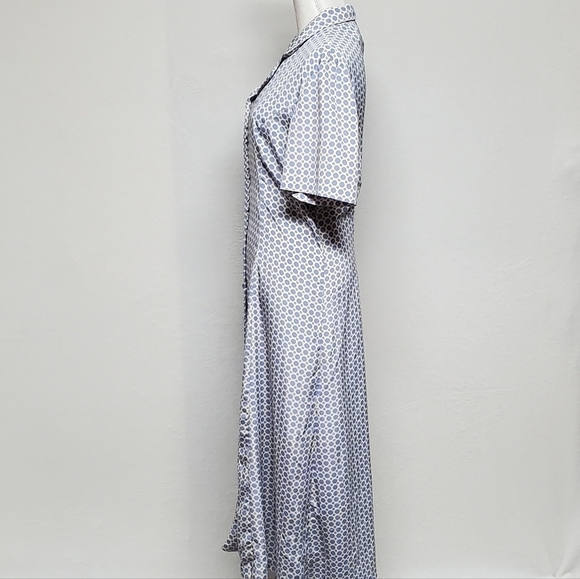 VINTAGE 1980s Leslie Fay Cornflower Blue Green Polka Dot Strappy Back Maxi Dress - Picture 8 of 14